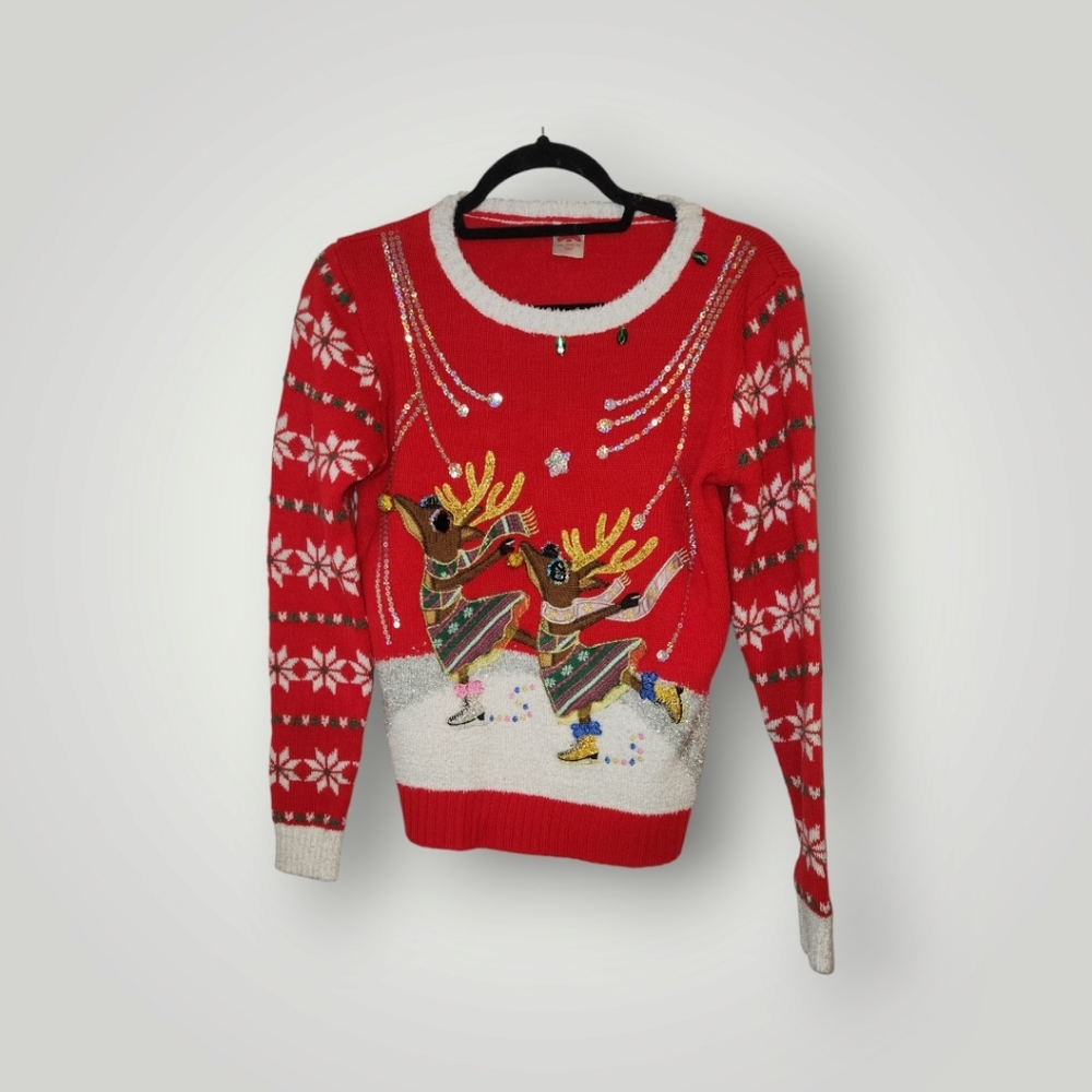 Holiday Time Dancing Reindeer Ugly Christmas Sweater Holiday Festive Youth Xxl